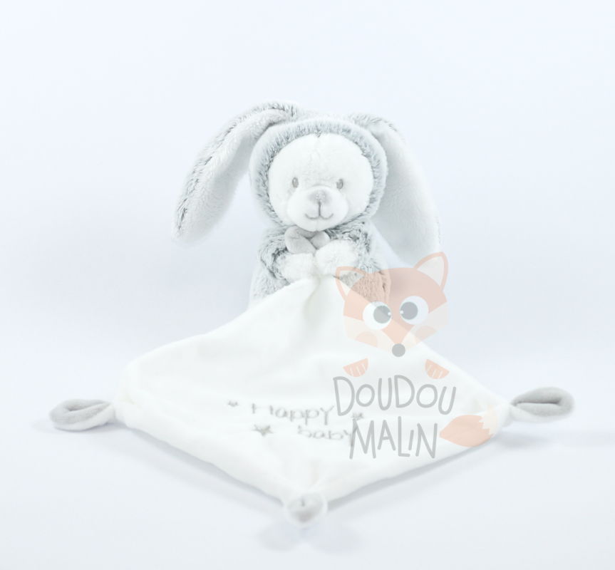   baby comforter rabbit bear happy baby white grey 
